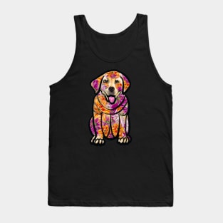 Dogs dog, Labrador retriever in flowers- doggie floral  cute Golden Labrador retriever puppy dog in winter beanie hat Tank Top